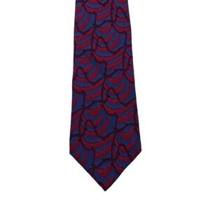 Vintage Mallory & Church Burgundy Teal Abstract Wavy Ribbon Neck tie Silk USA